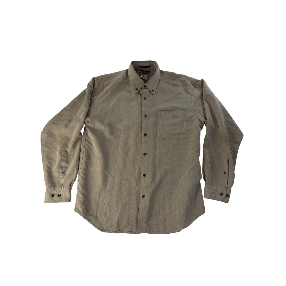 Columbia Button Up Shirt Mens Medium XCO Long Sleeve Khaki Brown Herringbone